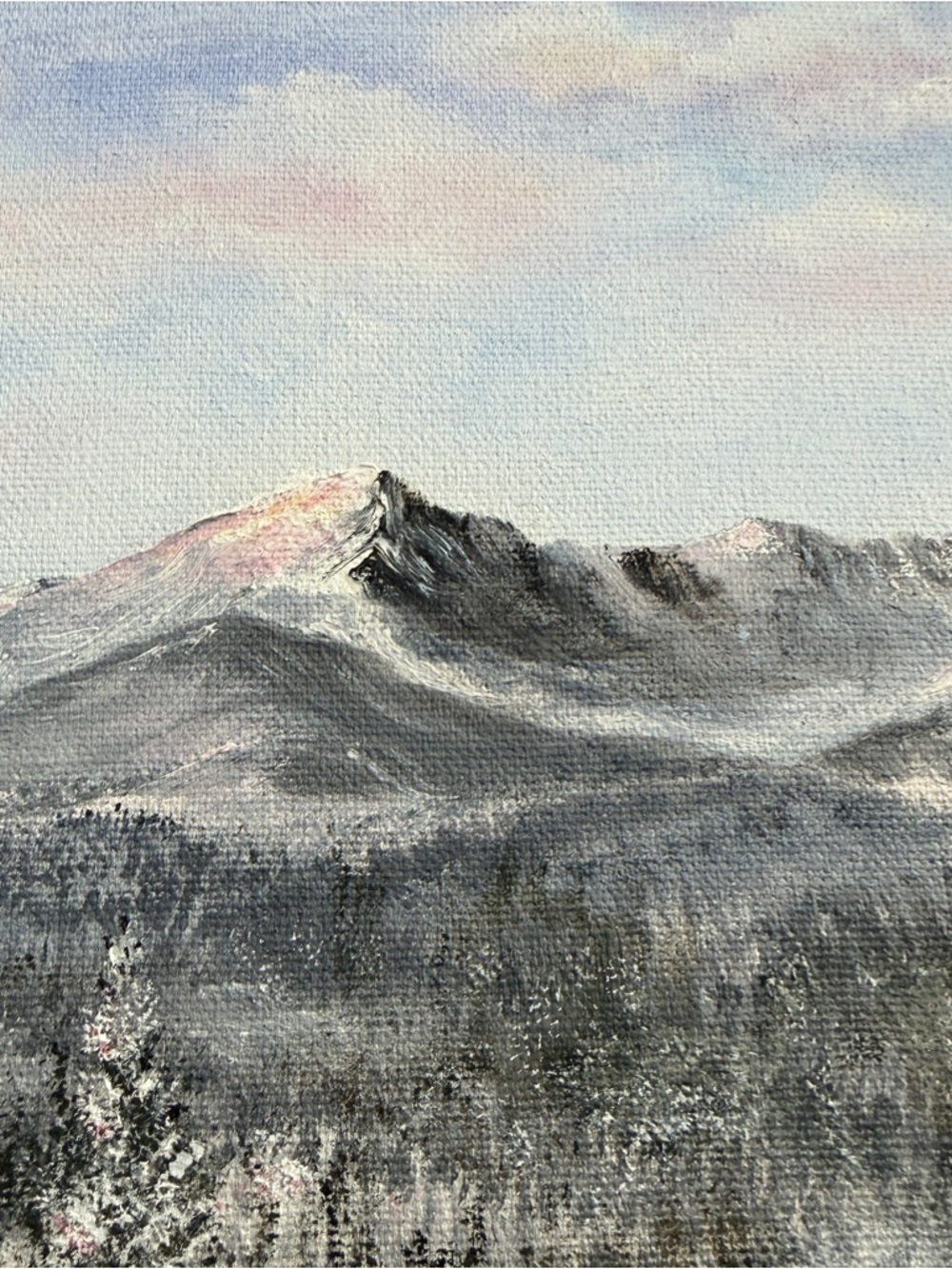 Vintage Impressionist Landscape Oil Painting Signed J Rusk Cabin Mountains Snow - Picture 4 of 12